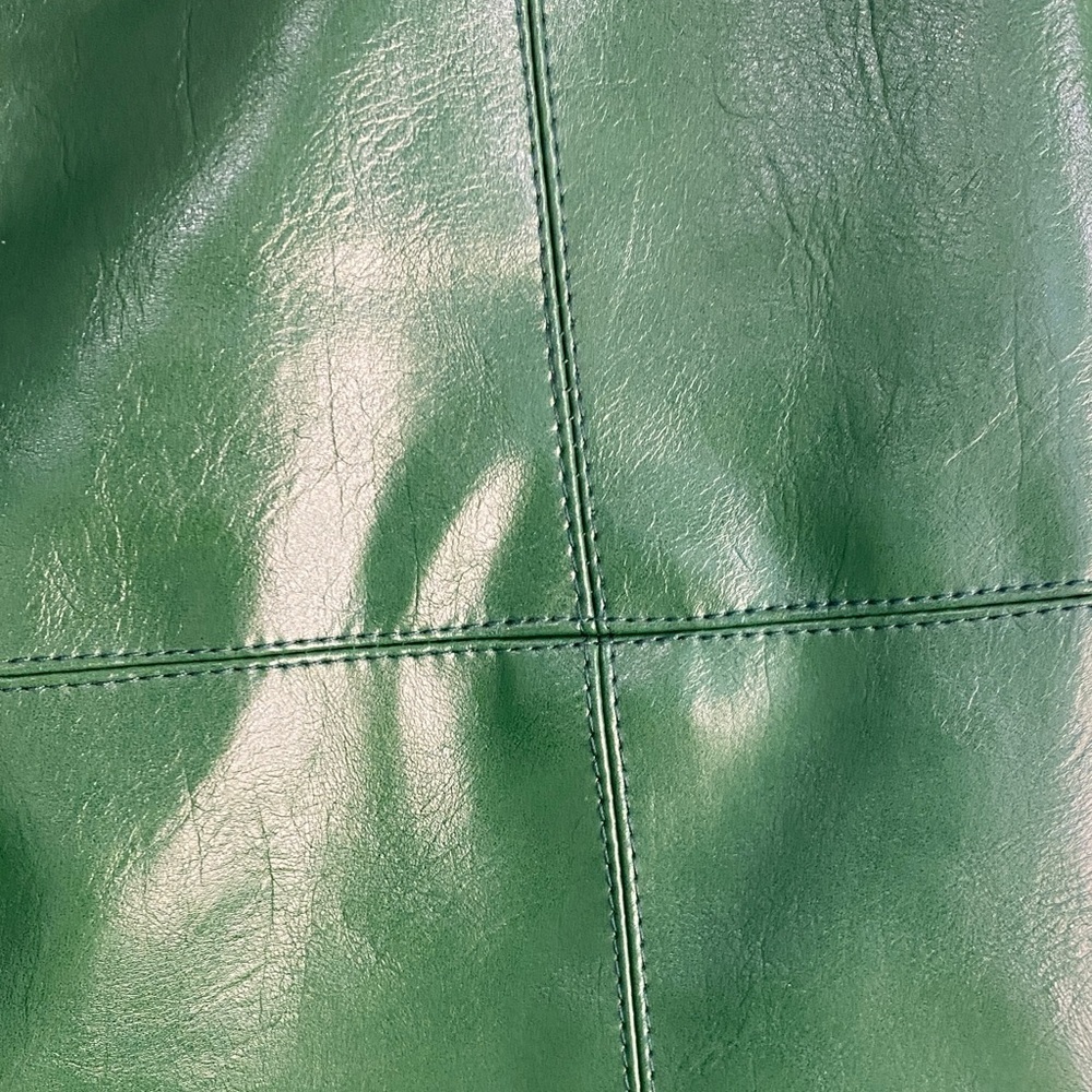 Fate Green Faux Leather A-Line Skirt | Snap Front High Waist | Raw Hem | S - Picture 5 of 11